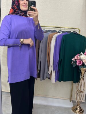 Kol fermuarlı Merserize tunik