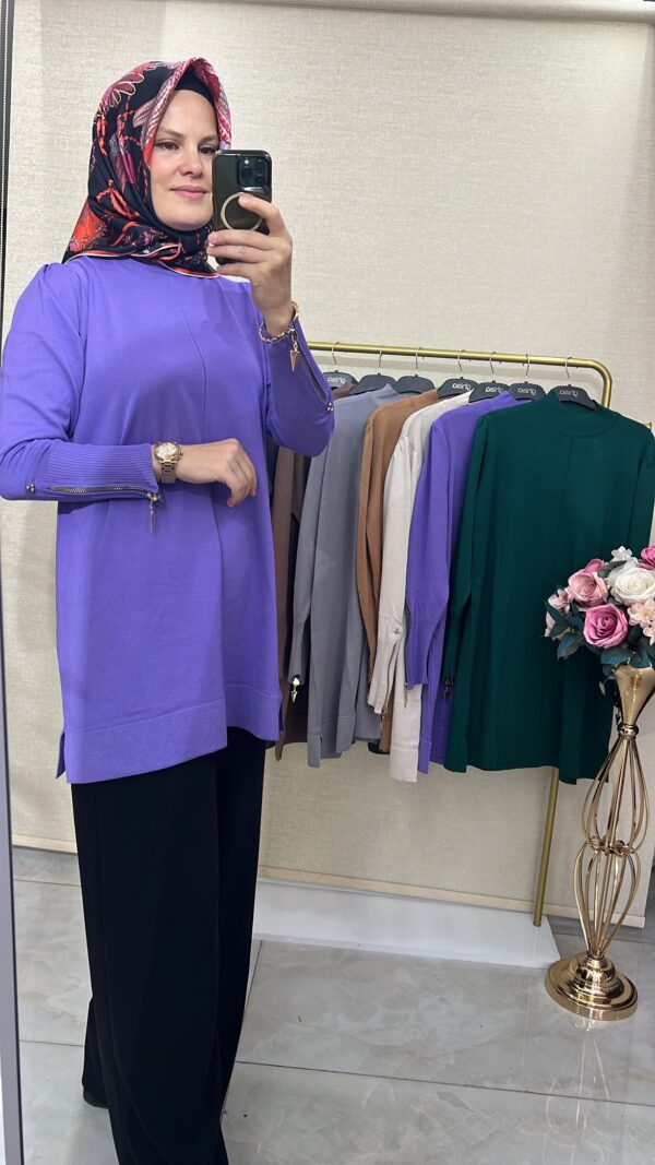 Kol fermuarlı Merserize tunik